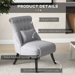 HOMCOM Fabric Single Sofa Dining Chair Tub Chair Upholstered W/ Pillow Solid Wood Leg Home Living Room Furniture Set of 2 Grey - Aosom UK - thumbnail 4