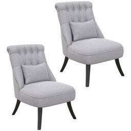 HOMCOM Fabric Single Sofa Dining Chair Tub Chair Upholstered W/ Pillow Solid Wood Leg Home Living Room Furniture Set of 2 Grey - Aosom UK - thumbnail 1