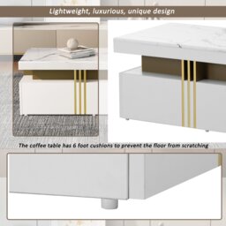 Modern Rectangular Coffee Table with Marble Veneer Top and 2 Wooden Drawers, Table in Trendy Design for Living Room, 100x50x40 cm, White - Aosom UK - thumbnail 7