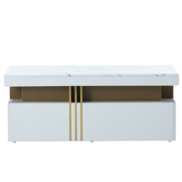 Modern Rectangular Coffee Table with Marble Veneer Top and 2 Wooden Drawers, Table in Trendy Design for Living Room, 100x50x40 cm, White - Aosom UK - thumbnail 2