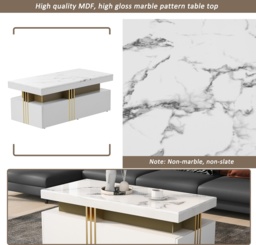 Modern Rectangular Coffee Table with Marble Veneer Top and 2 Wooden Drawers, Table in Trendy Design for Living Room, 100x50x40 cm, White - Aosom UK - thumbnail 5
