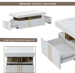 Modern Rectangular Coffee Table with Marble Veneer Top and 2 Wooden Drawers, Table in Trendy Design for Living Room, 100x50x40 cm, White - Aosom UK - thumbnail 6