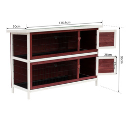 Pawhut Two-Tier Rabbit Hutch, 136.4Lx50Wx93H cm-Brown/White - Aosom UK - thumbnail 3