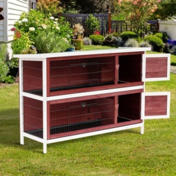 Pawhut Two-Tier Rabbit Hutch, 136.4Lx50Wx93H cm-Brown/White - Aosom UK - thumbnail 1
