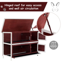 Pawhut Two-Tier Rabbit Hutch, 136.4Lx50Wx93H cm-Brown/White - Aosom UK - thumbnail 5