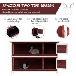 Pawhut Two-Tier Rabbit Hutch, 136.4Lx50Wx93H cm-Brown/White - Aosom UK - thumbnail 7