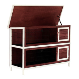 Pawhut Two-Tier Rabbit Hutch, 136.4Lx50Wx93H cm-Brown/White - Aosom UK - thumbnail 2