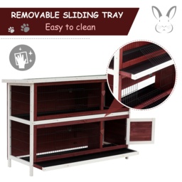 Pawhut Two-Tier Rabbit Hutch, 136.4Lx50Wx93H cm-Brown/White - Aosom UK - thumbnail 4