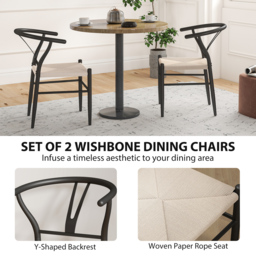 HOMCOM Set of Two Weave Dining Chairs with Y-Shaped Backrest Hemp Seat - Black/Beige - thumbnail 4