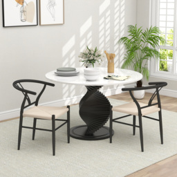 HOMCOM Set of Two Weave Dining Chairs with Y-Shaped Backrest Hemp Seat - Black/Beige - thumbnail 2
