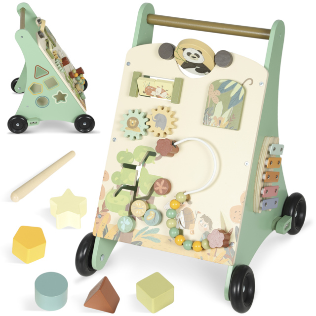 AIYAPLAY Wooden Baby Walker, Push Along Walker Toys with Speed Control, Xylophone, gears and Bead Maze, Green - image 1