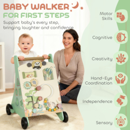 AIYAPLAY Wooden Baby Walker, Push Along Walker Toys with Speed Control, Xylophone, gears and Bead Maze, Green - thumbnail 4