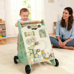 AIYAPLAY Wooden Baby Walker, Push Along Walker Toys with Speed Control, Xylophone, gears and Bead Maze, Green - thumbnail 2