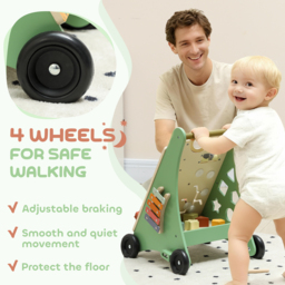 AIYAPLAY Wooden Baby Walker, Push Along Walker Toys with Speed Control, Xylophone, gears and Bead Maze, Green - thumbnail 6