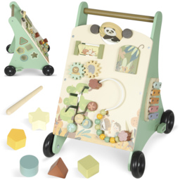 AIYAPLAY Wooden Baby Walker, Push Along Walker Toys with Speed Control, Xylophone, gears and Bead Maze, Green - thumbnail 1