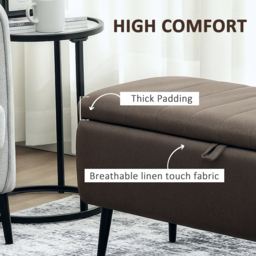 HOMCOM Linen-Look 92 x 31cm Storage Ottoman - Dark Brown - thumbnail 5