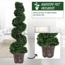 Outsunny Set of 2 Artificial Boxwood Spiral Topiary Trees Potted Decorative Plant Outdoor and Indoor Décor 120cm - thumbnail 5