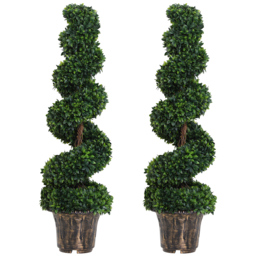 Outsunny Set of 2 Artificial Boxwood Spiral Topiary Trees Potted Decorative Plant Outdoor and Indoor Décor 120cm