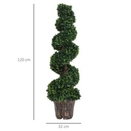 Outsunny Set of 2 Artificial Boxwood Spiral Topiary Trees Potted Decorative Plant Outdoor and Indoor Décor 120cm - thumbnail 3