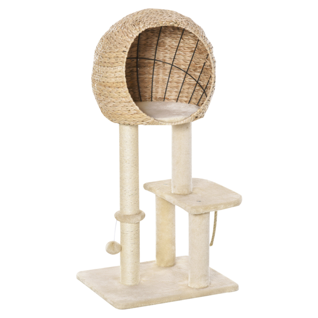 PawHut Cat tree Cat Tower 100cm Climbing Activity Center with Sisal Scratching Post Condo Perch Hanging Balls Teasing Rope Toy Cushion - Aosom UK - image 1