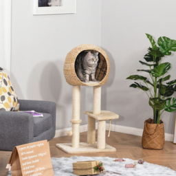 PawHut Cat tree Cat Tower 100cm Climbing Activity Center with Sisal Scratching Post Condo Perch Hanging Balls Teasing Rope Toy Cushion - Aosom UK - thumbnail 2