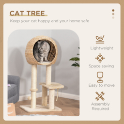 PawHut Cat tree Cat Tower 100cm Climbing Activity Center with Sisal Scratching Post Condo Perch Hanging Balls Teasing Rope Toy Cushion - Aosom UK - thumbnail 4