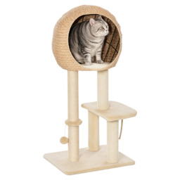 PawHut Cat tree Cat Tower 100cm Climbing Activity Center with Sisal Scratching Post Condo Perch Hanging Balls Teasing Rope Toy Cushion - Aosom UK - thumbnail 1