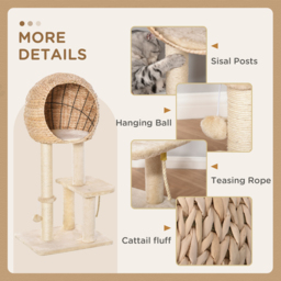 PawHut Cat tree Cat Tower 100cm Climbing Activity Center with Sisal Scratching Post Condo Perch Hanging Balls Teasing Rope Toy Cushion - Aosom UK - thumbnail 5