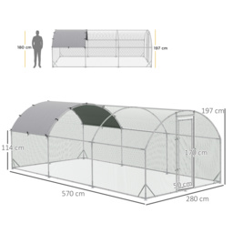 PawHut Galvanised Chicken Coop Large with Cover 5.7x2.8x2m Hen House for Hens Outdoor Durable Secure - Aosom UK - thumbnail 3