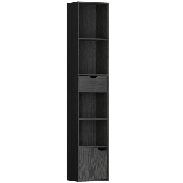 HOMCOM 6-Tier Bookcase, Tall Narrow Bookshelf with Drawer and Door - Black - image 1