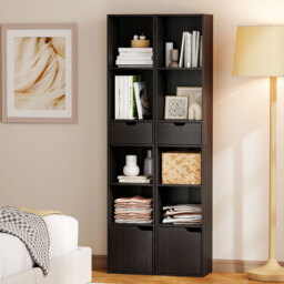 HOMCOM 6-Tier Bookcase, Tall Narrow Bookshelf with Drawer and Door - Black - thumbnail 8