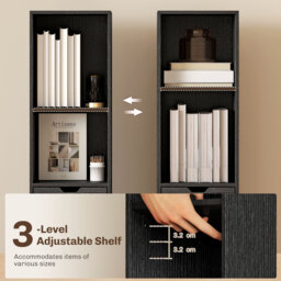 HOMCOM 6-Tier Bookcase, Tall Narrow Bookshelf with Drawer and Door - Black - thumbnail 5