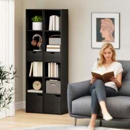 HOMCOM 6-Tier Bookcase, Tall Narrow Bookshelf with Drawer and Door - Black - thumbnail 7