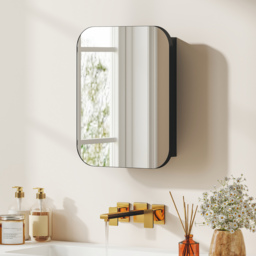 HOMCOM Bathroom Medicine Cabinet with Mirror, Bathroom Wall Cabinet with Adjustable Shelves, Soft Close Hinges, Black - thumbnail 2