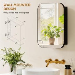 HOMCOM Bathroom Medicine Cabinet with Mirror, Bathroom Wall Cabinet with Adjustable Shelves, Soft Close Hinges, Black - thumbnail 4