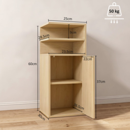 HOMCOM Slim Bedside Table Set of 2, Narrow Bedside Cabinet with Open Cubbies and Cupboard for Bedroom Living Room, Oak - thumbnail 3