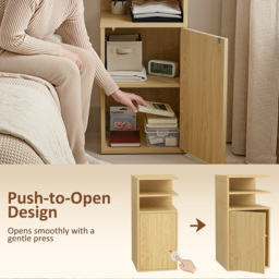 HOMCOM Slim Bedside Table Set of 2, Narrow Bedside Cabinet with Open Cubbies and Cupboard for Bedroom Living Room, Oak - thumbnail 6