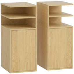 HOMCOM Slim Bedside Table Set of 2, Narrow Bedside Cabinet with Open Cubbies and Cupboard for Bedroom Living Room, Oak