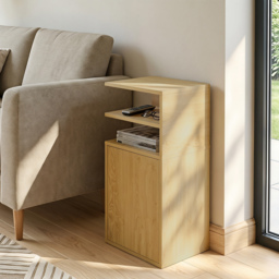 HOMCOM Slim Bedside Table Set of 2, Narrow Bedside Cabinet with Open Cubbies and Cupboard for Bedroom Living Room, Oak - thumbnail 9