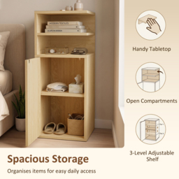 HOMCOM Slim Bedside Table Set of 2, Narrow Bedside Cabinet with Open Cubbies and Cupboard for Bedroom Living Room, Oak - thumbnail 5