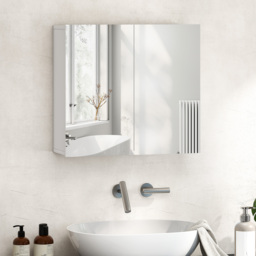 HOMCOM Double-Door Bathroom Mirror Cabinet - White - thumbnail 2