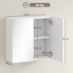 HOMCOM Double-Door Bathroom Mirror Cabinet - White - thumbnail 3