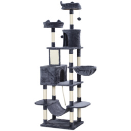 PawHut 206cm Cat Tree, Multi-Level Cat Tower with Scratching Posts and Board, Beds, Condos, Platforms, Toy Balls, Dark Grey - thumbnail 1