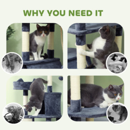 PawHut 206cm Cat Tree, Multi-Level Cat Tower with Scratching Posts and Board, Beds, Condos, Platforms, Toy Balls, Dark Grey - thumbnail 7