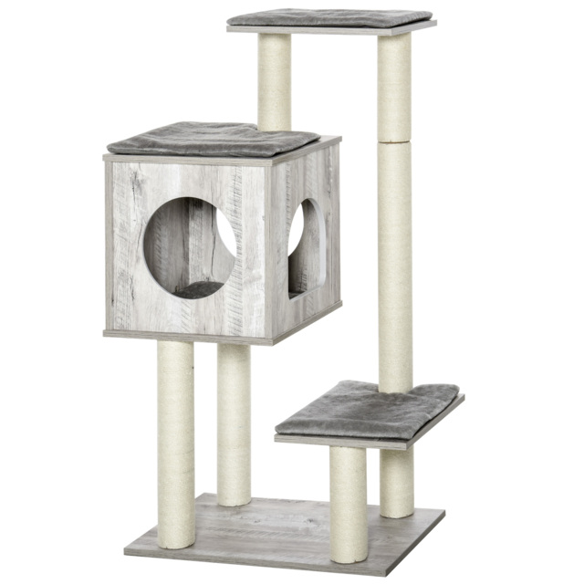PawHut Multi-Level Cat Tree Tower Activity Center Climbing Stand Kitten House Furniture with Scratching Posts Condo Perch Plush Cushion Grey - image 1
