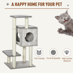 PawHut Multi-Level Cat Tree Tower Activity Center Climbing Stand Kitten House Furniture with Scratching Posts Condo Perch Plush Cushion Grey - thumbnail 7