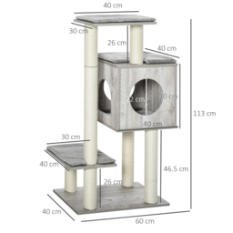 PawHut Multi-Level Cat Tree Tower Activity Center Climbing Stand Kitten House Furniture with Scratching Posts Condo Perch Plush Cushion Grey - thumbnail 3