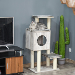 PawHut Multi-Level Cat Tree Tower Activity Center Climbing Stand Kitten House Furniture with Scratching Posts Condo Perch Plush Cushion Grey - thumbnail 2