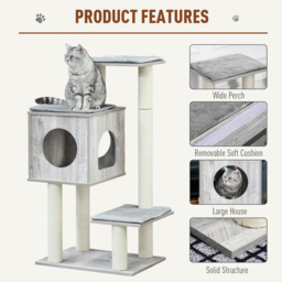 PawHut Multi-Level Cat Tree Tower Activity Center Climbing Stand Kitten House Furniture with Scratching Posts Condo Perch Plush Cushion Grey - thumbnail 4