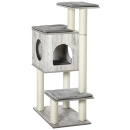 PawHut Multi-Level Cat Tree Tower Activity Center Climbing Stand Kitten House Furniture with Scratching Posts Condo Perch Plush Cushion Grey - thumbnail 8